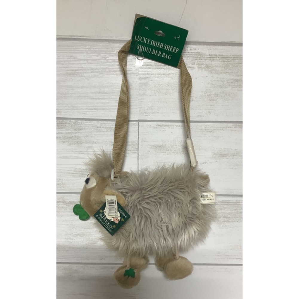 VINTAGE The Irish Sheep Plush Zipper Bag Stuffed Handbag w/ Strap Carrolls NEW
